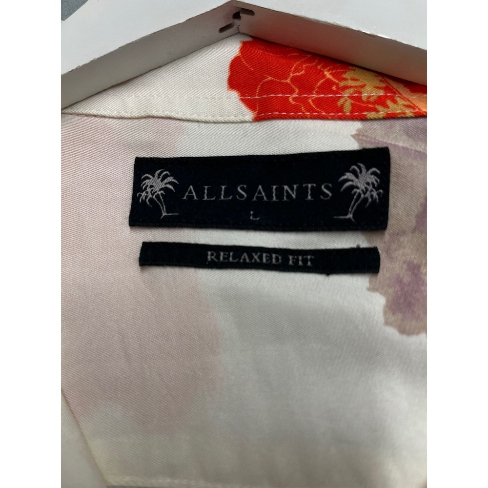 AllSaints Relaxed Fit Floral Camp Collar Shirt Men's L White ECOVERO 22x27 EUC - Picture 2 of 9